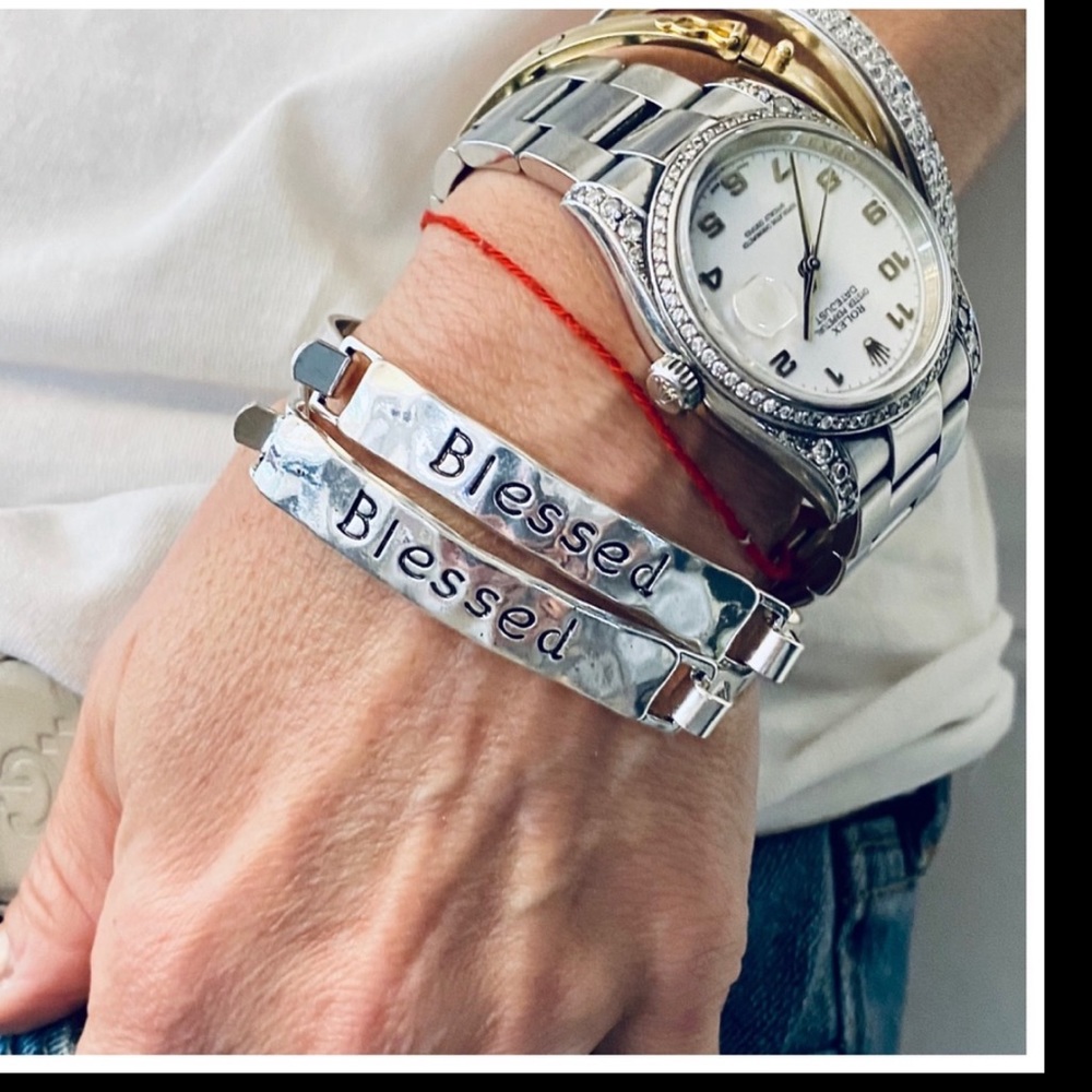 SET OF 2 BLESSED SILVER STAINLESS BANGLE - Picture 2 of 5